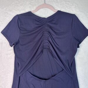 Athleta Womens Purple Top Size S Open Gathered Back Accent Short Sleeves